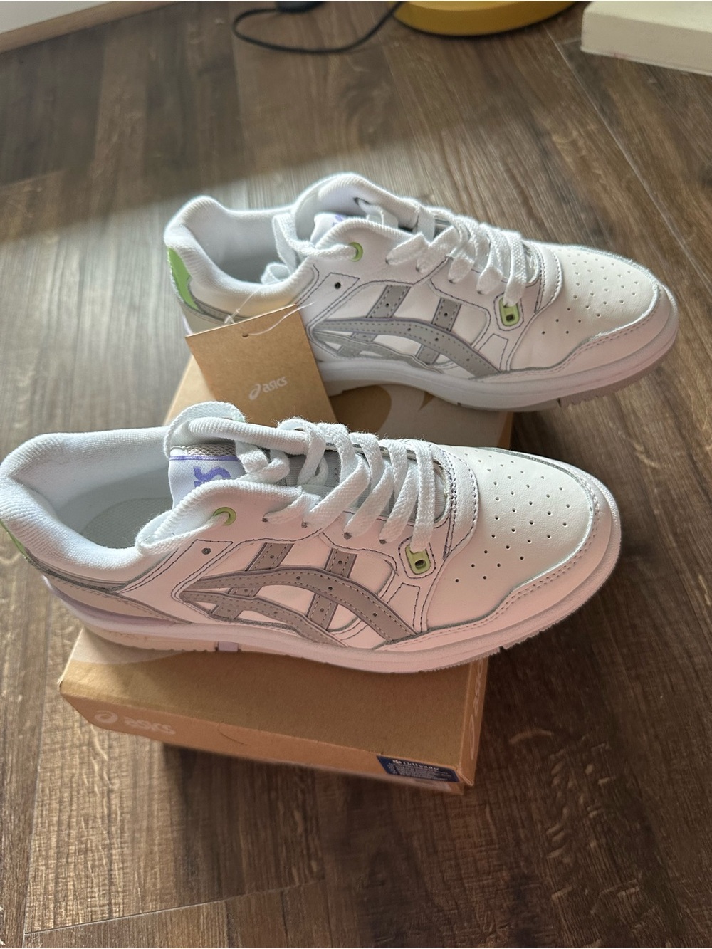 ASICS White Sneakers with Silver Logos & Lime Accents